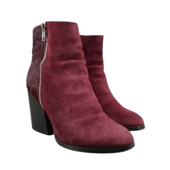 Steve Madden Shoes Womens 7 Booties Leather Cow Hair Fur Tstudio Block Heel Zip - Picture 1 of 16